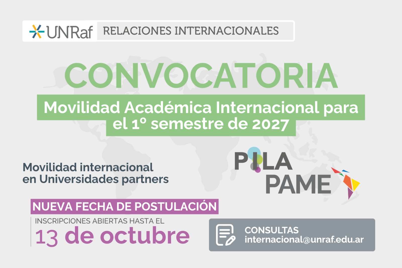 Difusión de inscripciones para programas de movilidad académica - 1º cuatrimestre 2027